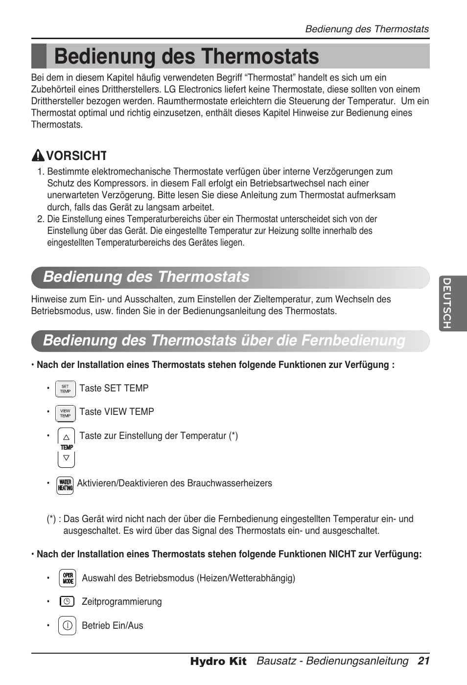 Bedienung des thermostats | LG ARNH08GK3A2 User Manual | Page 125 / 495