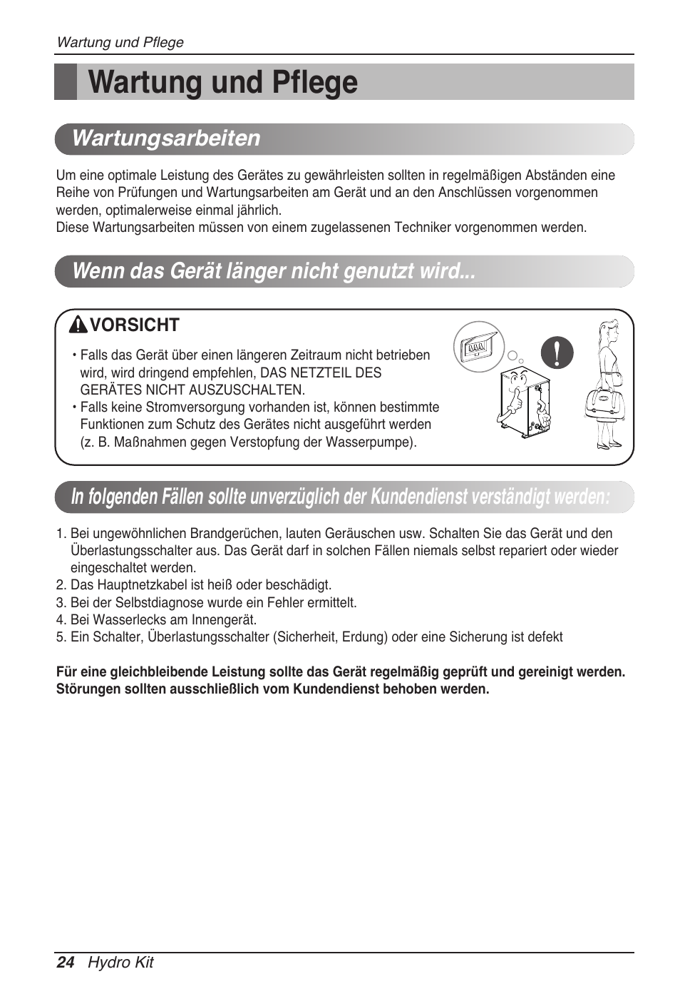 Wartung und pflege, Wartungsarbeiten, Wenn das gerät länger nicht genutzt wird | LG ARNH08GK3A2 User Manual | Page 128 / 495