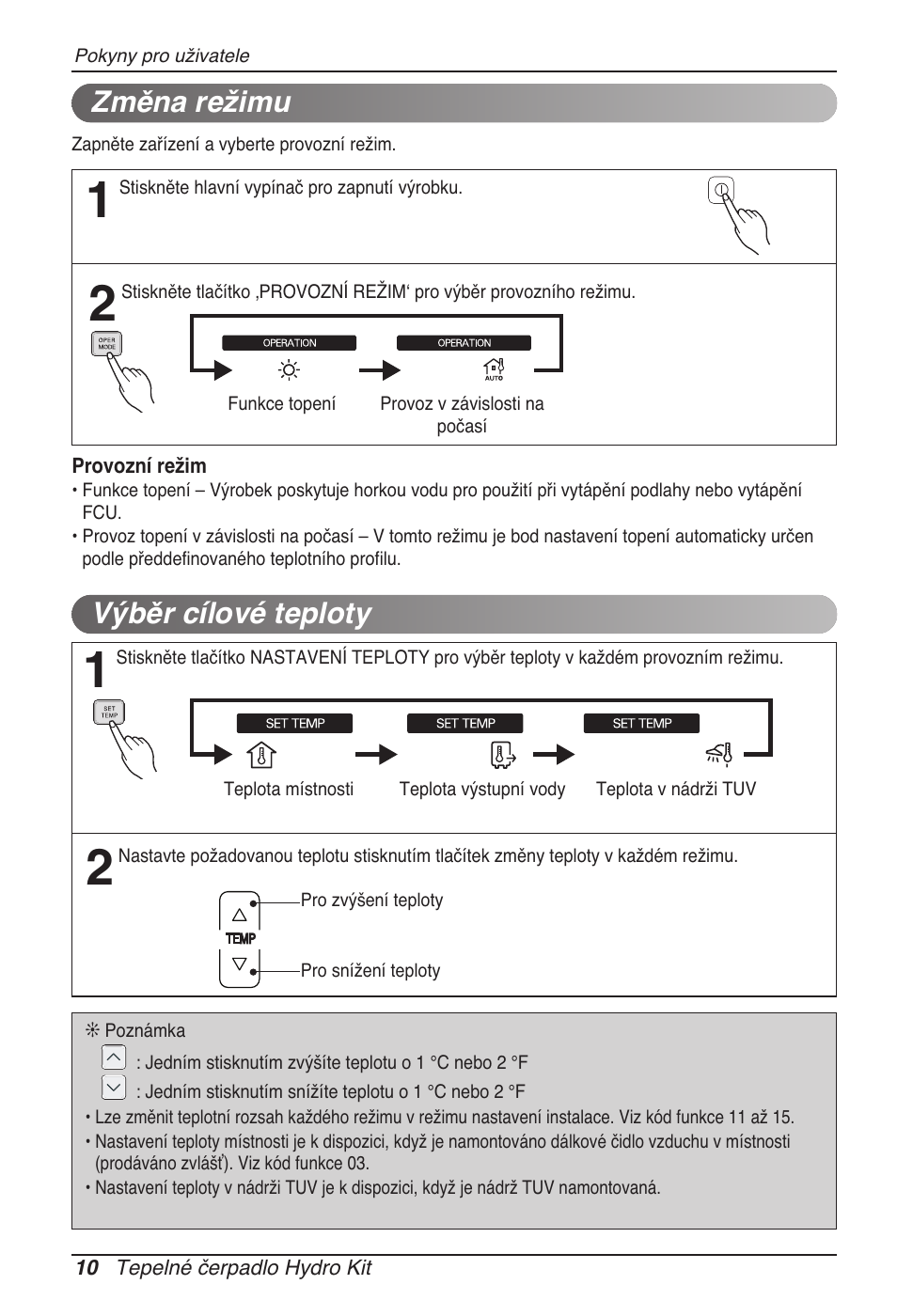 Výběr cílové teploty, Změna režimu | LG ARNH08GK3A2 User Manual | Page 166 / 495