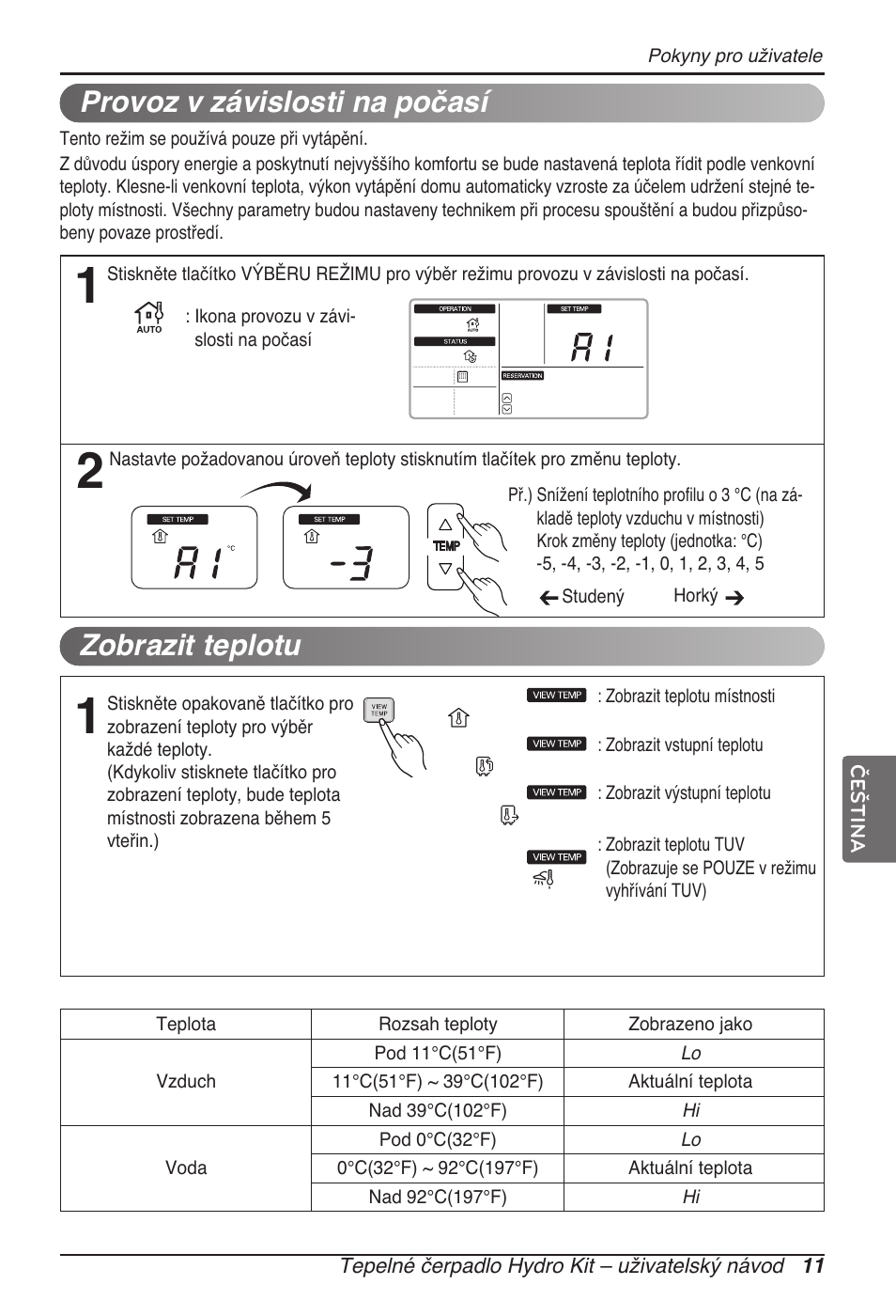 Provoz v závislosti na počasí, Zobrazit teplotu | LG ARNH08GK3A2 User Manual | Page 167 / 495