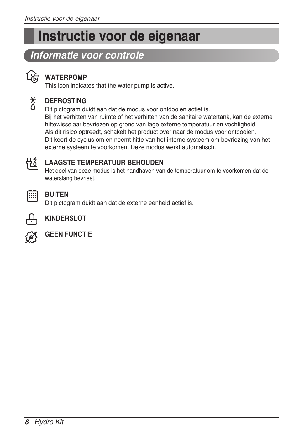 Instructie voor de eigenaar, Informatie voor controle | LG ARNH08GK3A2 User Manual | Page 190 / 495