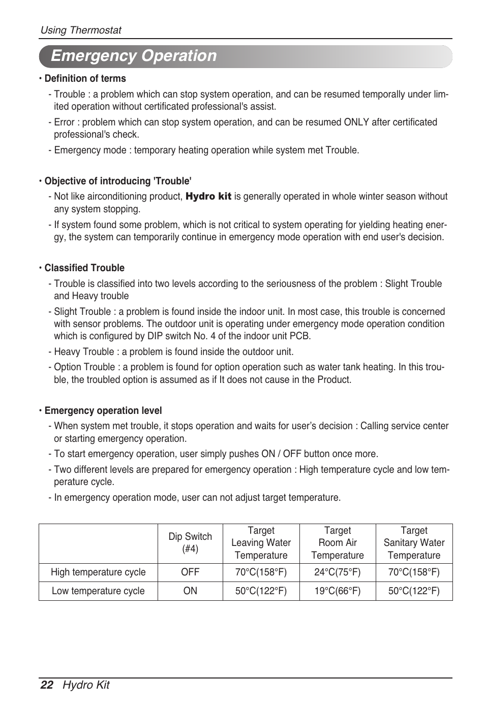 Emergency operation | LG ARNH08GK3A2 User Manual | Page 22 / 495