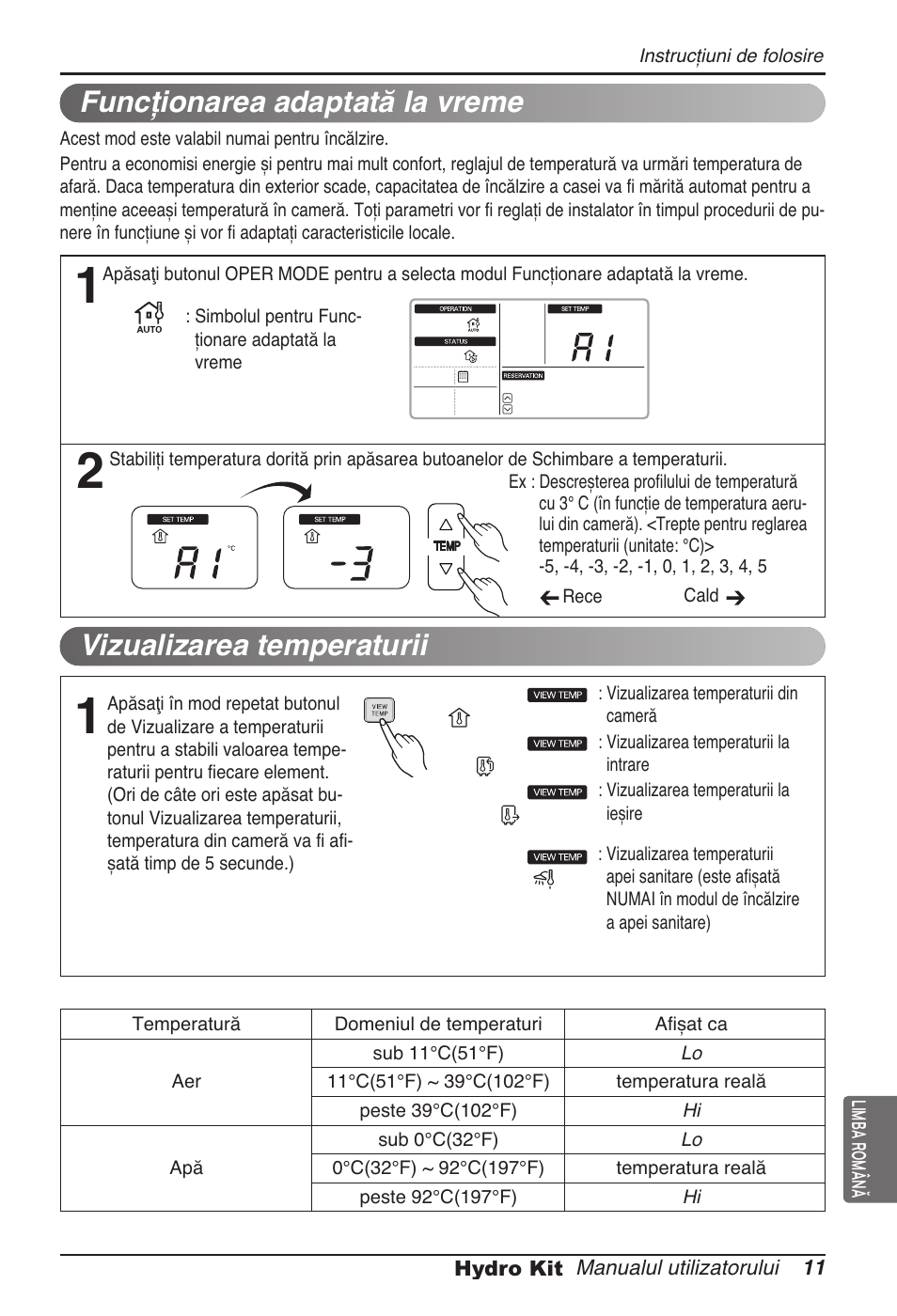 Funcţionarea adaptată la vreme, Vizualizarea temperaturii | LG ARNH08GK3A2 User Manual | Page 245 / 495