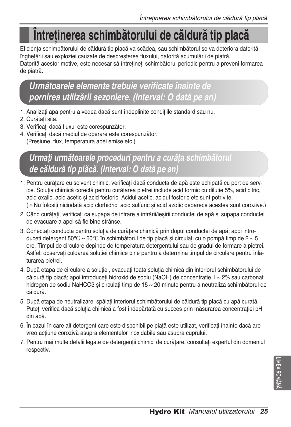 Întreţinerea schimbătorului de căldură tip placă | LG ARNH08GK3A2 User Manual | Page 259 / 495