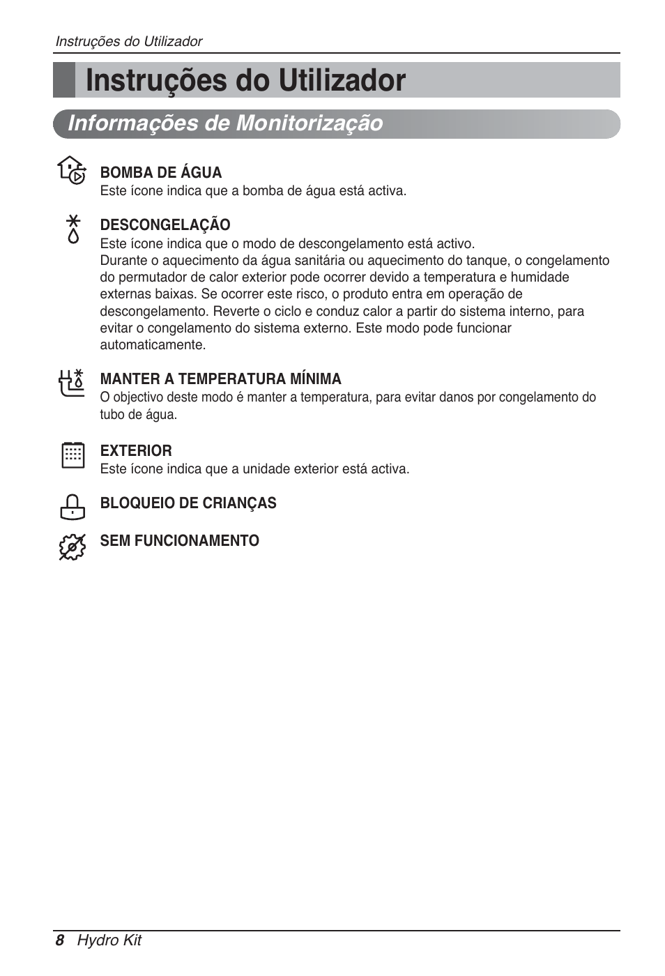 Instruções do utilizador, Informações de monitorização | LG ARNH08GK3A2 User Manual | Page 268 / 495