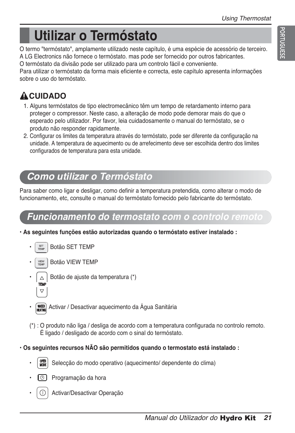 Utilizar o termóstato | LG ARNH08GK3A2 User Manual | Page 281 / 495