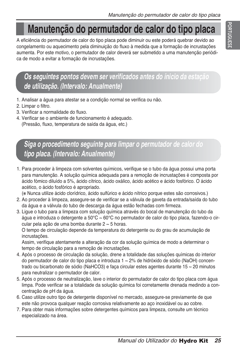 Manutenção do permutador de calor do tipo placa | LG ARNH08GK3A2 User Manual | Page 285 / 495