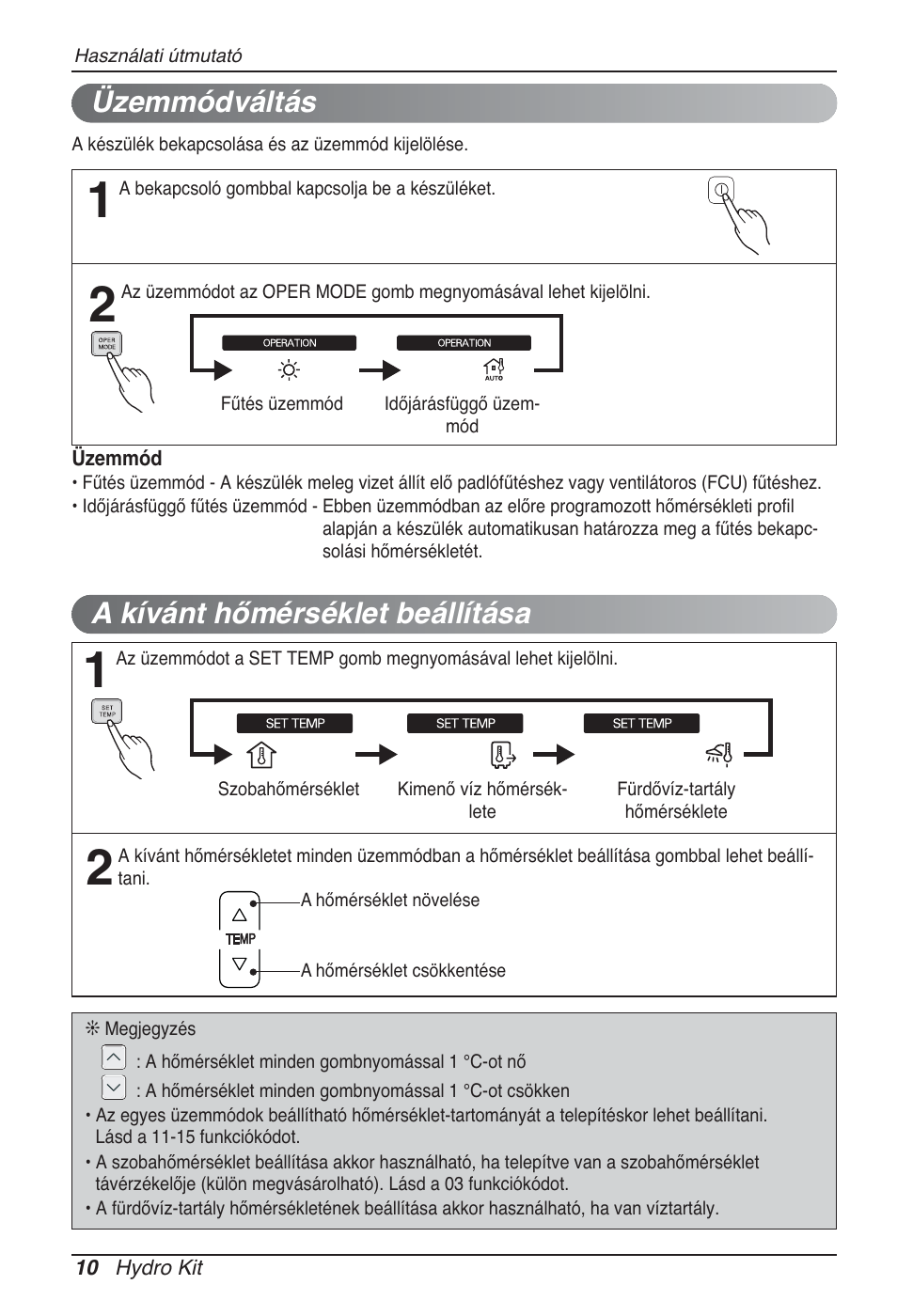 A kívánt hőmérséklet beállítása, Üzemmódváltás | LG ARNH08GK3A2 User Manual | Page 296 / 495