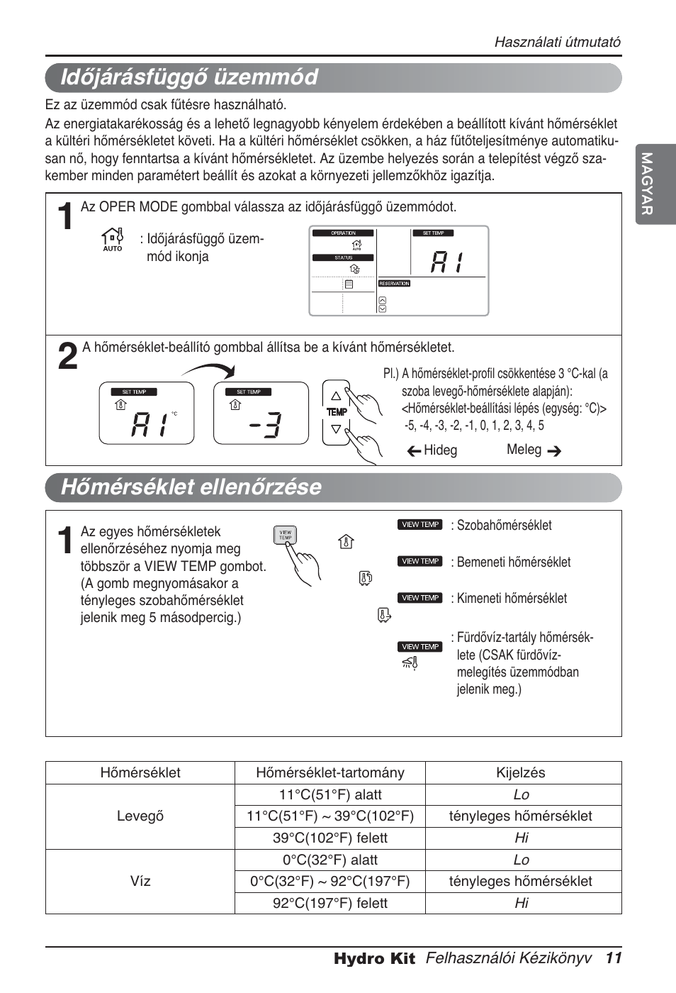 Időjárásfüggő üzemmód, Hőmérséklet ellenőrzése | LG ARNH08GK3A2 User Manual | Page 297 / 495