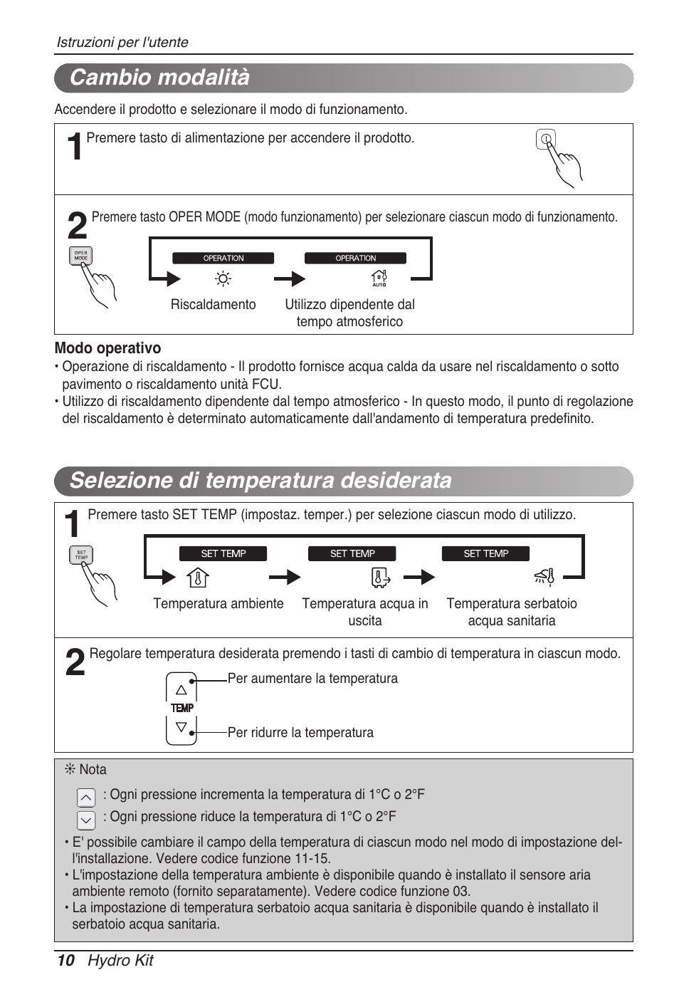 Selezione di temperatura desiderata, Cambio modalità | LG ARNH08GK3A2 User Manual | Page 36 / 495