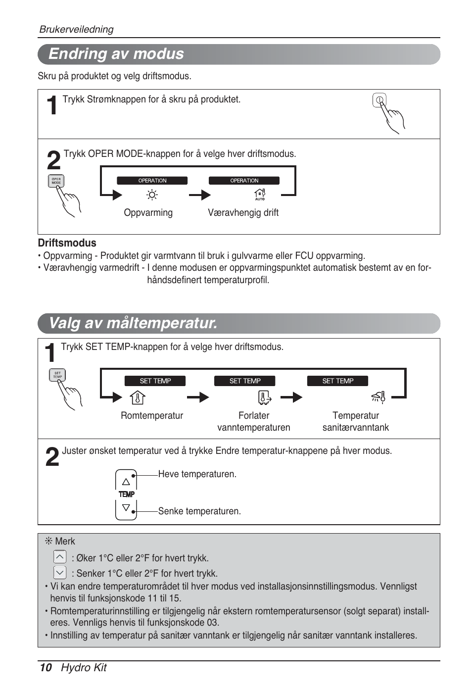 Valg av måltemperatur, Endring av modus | LG ARNH08GK3A2 User Manual | Page 426 / 495