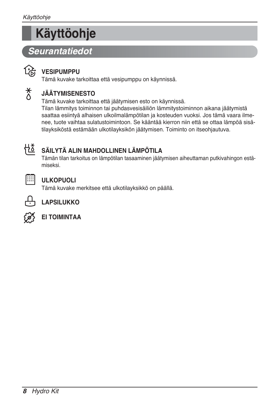 Käyttöohje, Seurantatiedot | LG ARNH08GK3A2 User Manual | Page 450 / 495