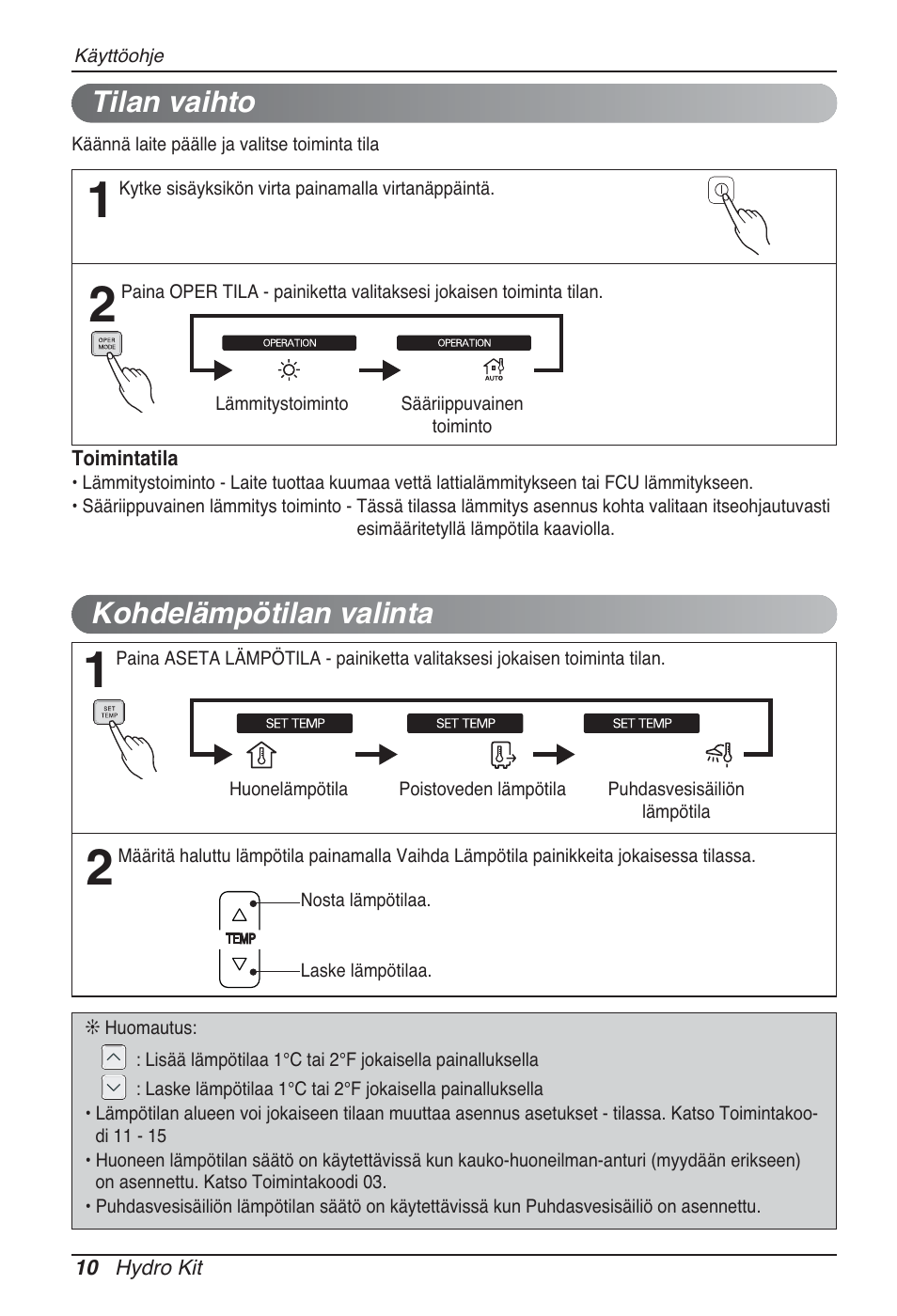 Kohdelämpötilan valinta, Tilan vaihto | LG ARNH08GK3A2 User Manual | Page 452 / 495