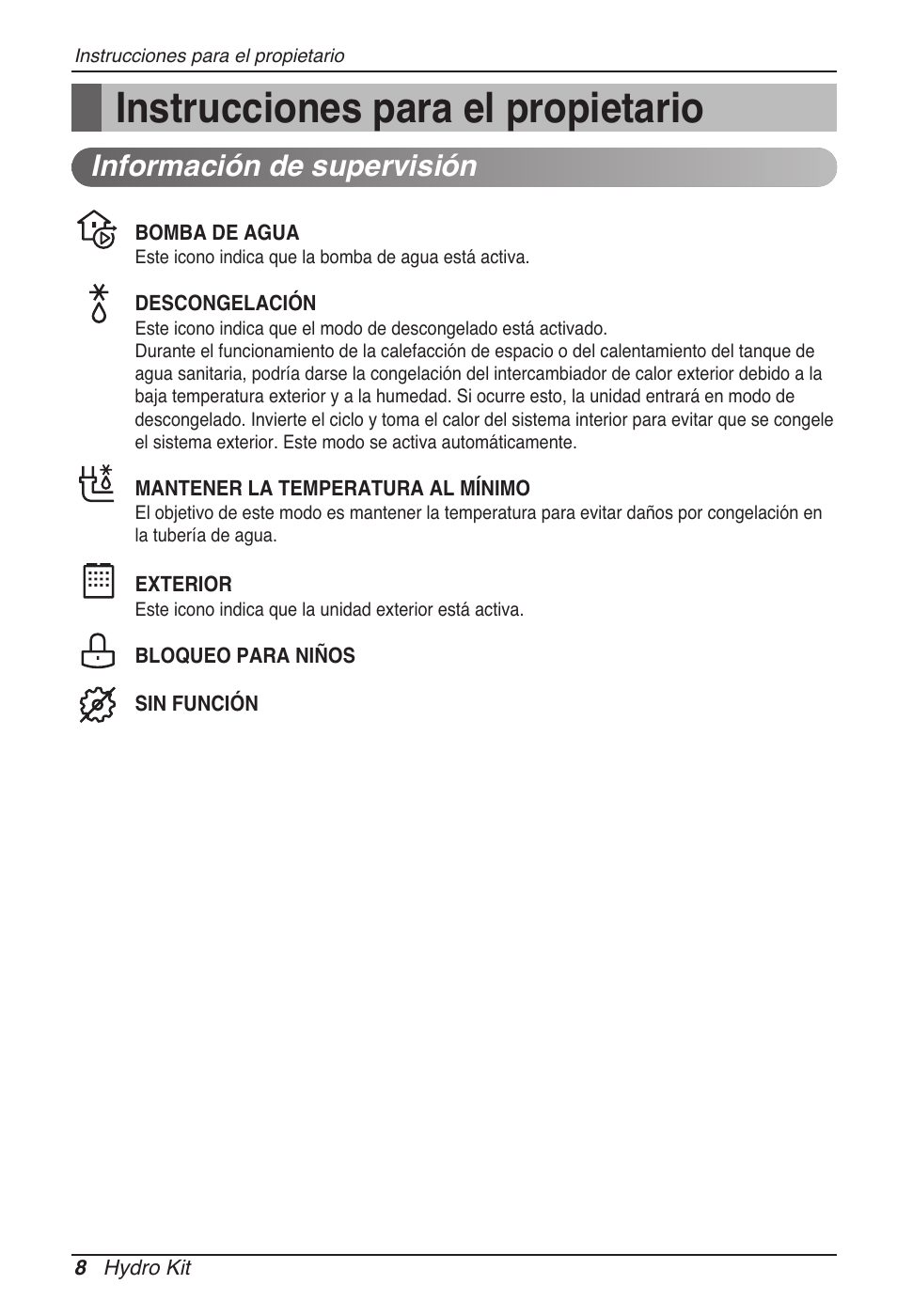 Instrucciones para el propietario, Información de supervisión | LG ARNH08GK3A2 User Manual | Page 60 / 495