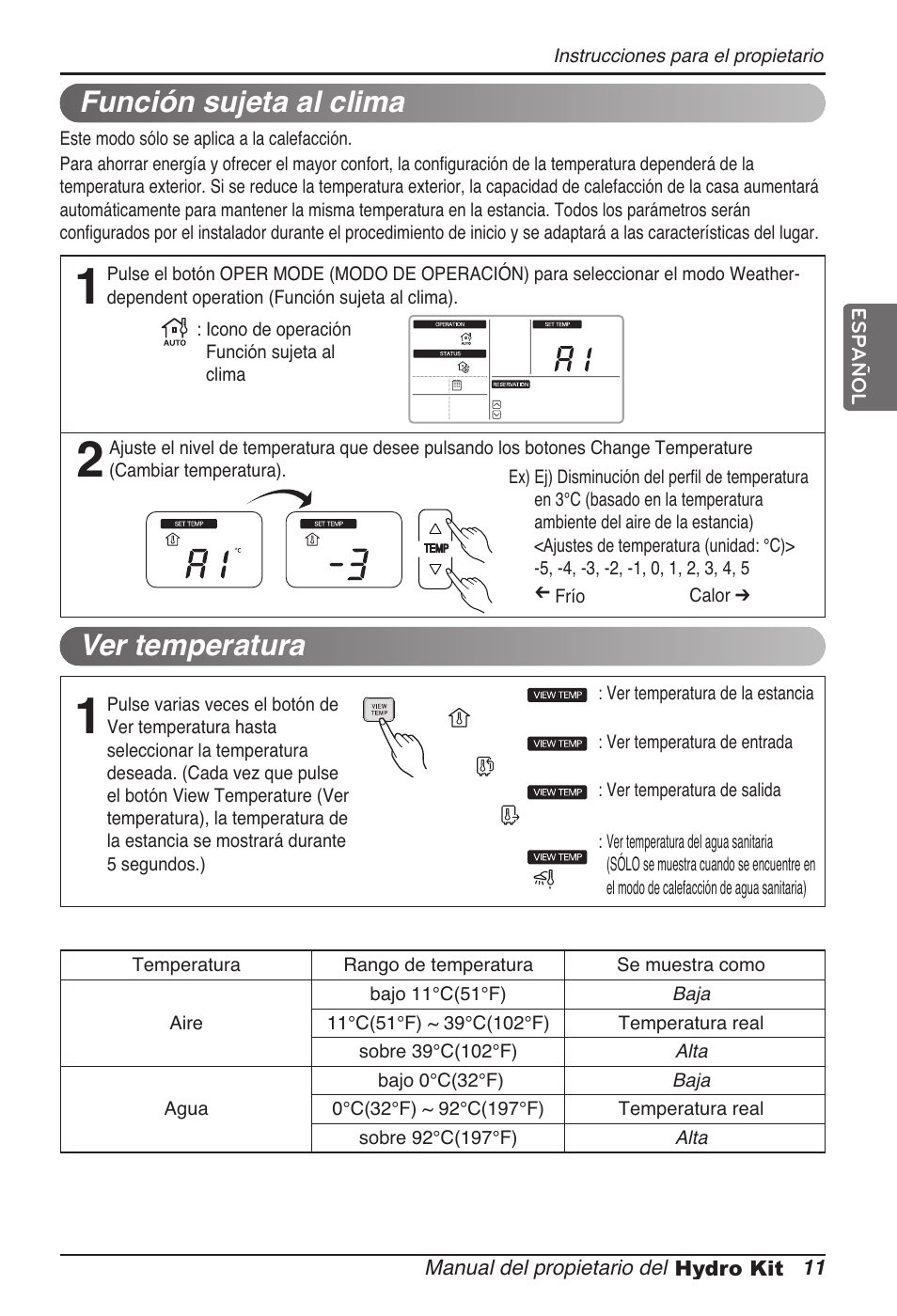 Función sujeta al clima, Ver temperatura | LG ARNH08GK3A2 User Manual | Page 63 / 495