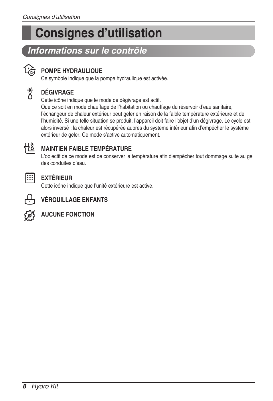 Consignes d’utilisation, Informations sur le contrôle | LG ARNH08GK3A2 User Manual | Page 86 / 495