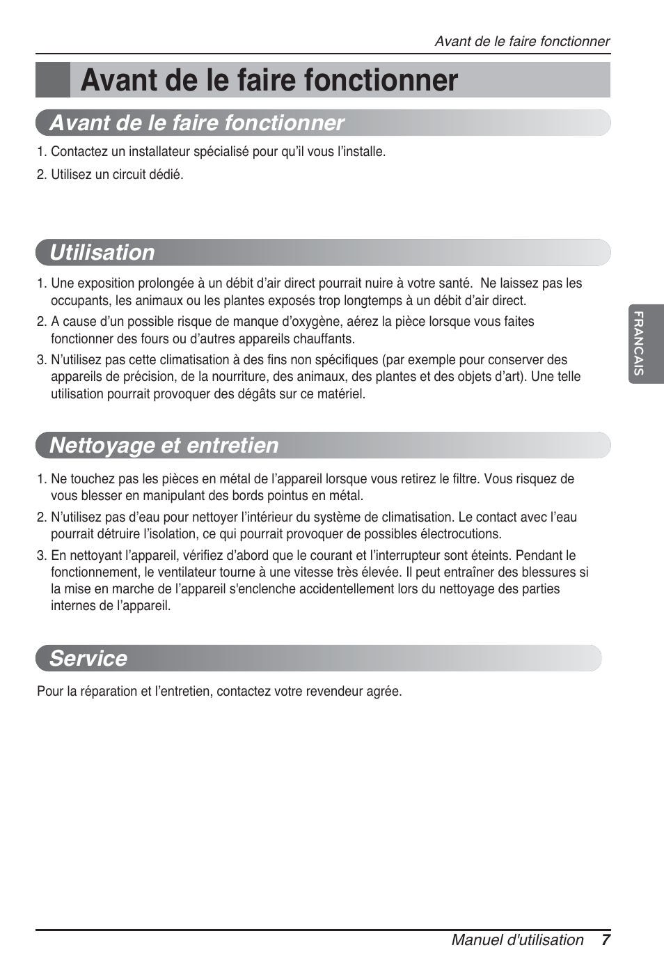 Avant de le faire fonctionner | LG MT09AH User Manual | Page 115 / 289