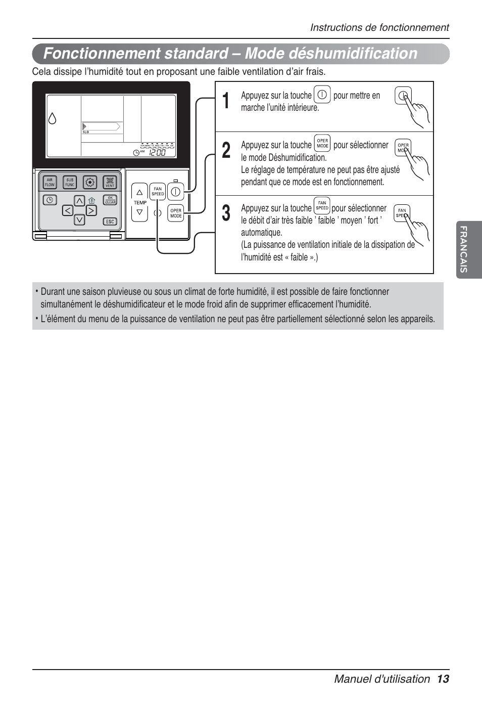 Fonctionnement standard – mode déshumidification | LG MT09AH User Manual | Page 121 / 289