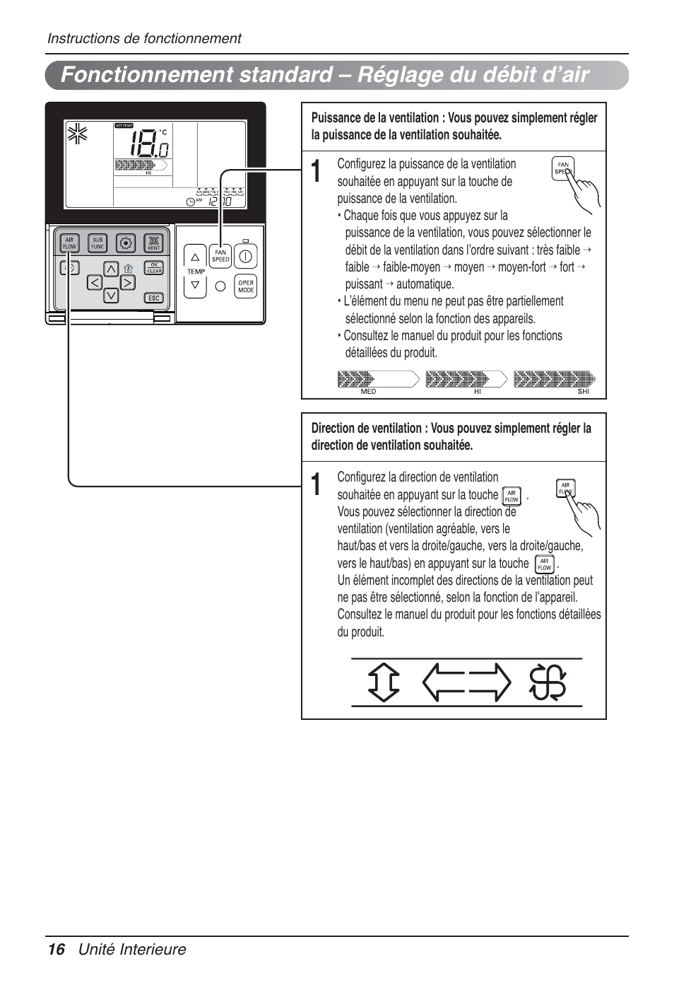 Fonctionnement standard – réglage du débit dʼair | LG MT09AH User Manual | Page 124 / 289