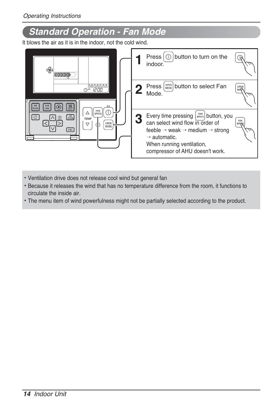 Standard operation - fan mode | LG MT09AH User Manual | Page 14 / 289