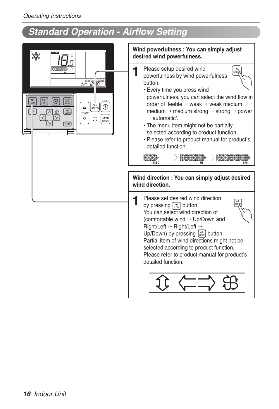 Standard operation - airflow setting | LG MT09AH User Manual | Page 16 / 289