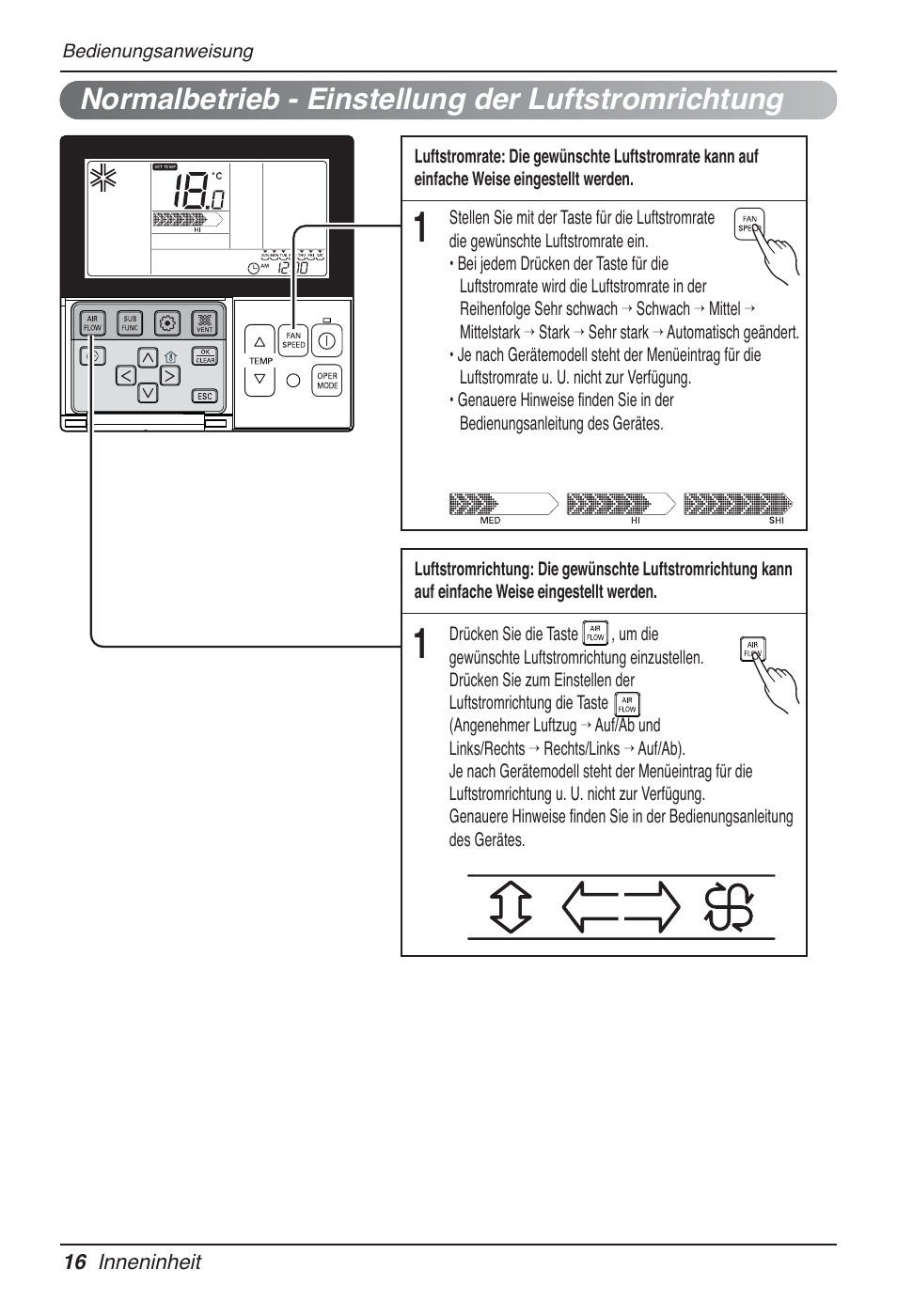 Normalbetrieb - einstellung der luftstromrichtung | LG MT09AH User Manual | Page 160 / 289