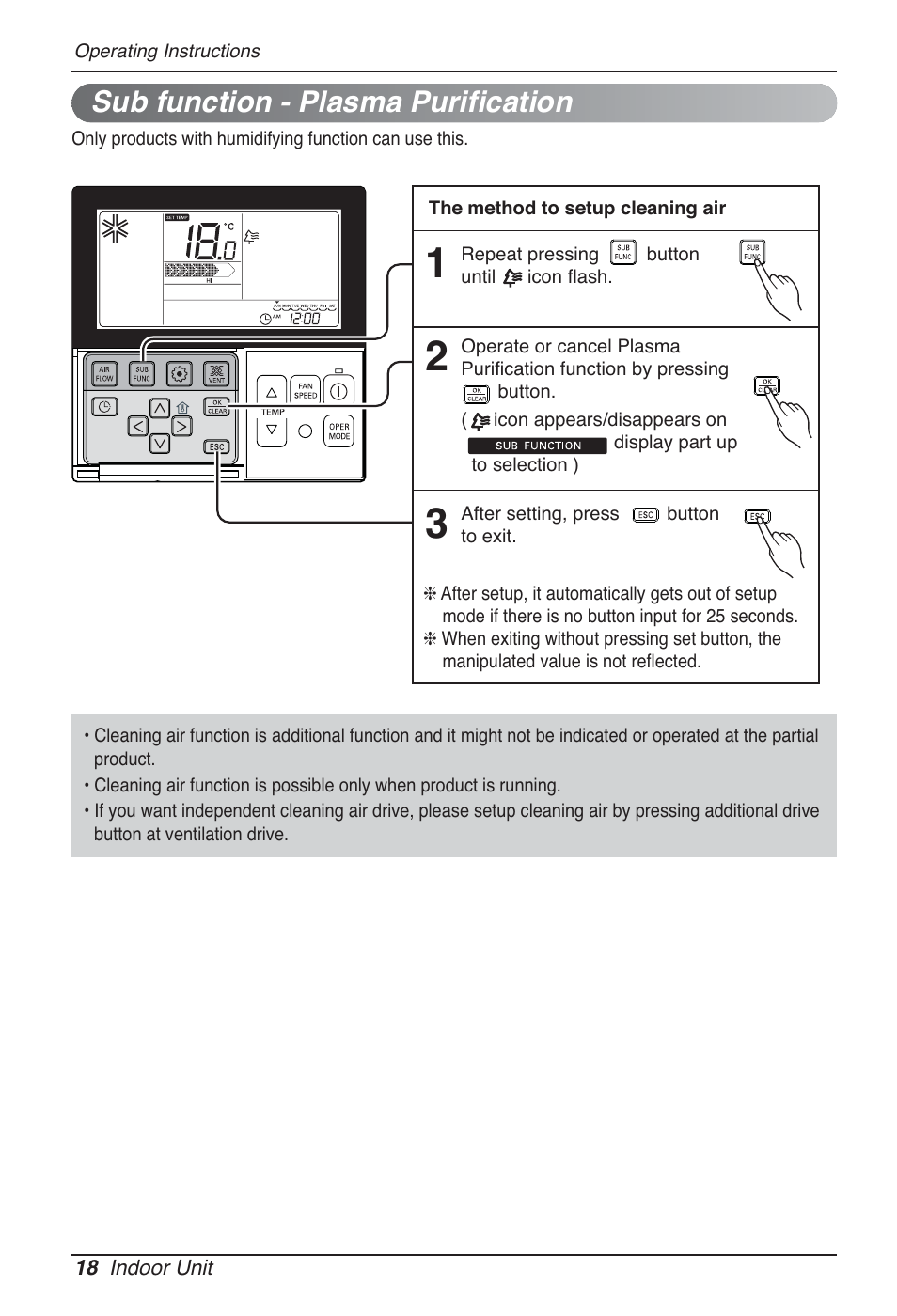 Sub function - plasma purification | LG MT09AH User Manual | Page 18 / 289