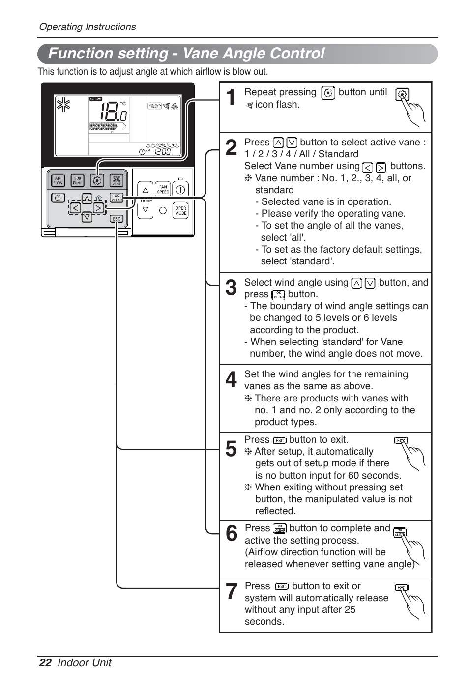 Function setting - vane angle control | LG MT09AH User Manual | Page 22 / 289