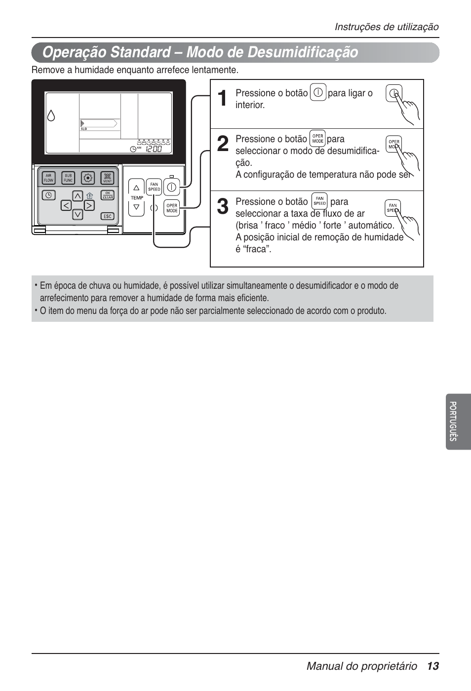 Operação standard – modo de desumidificação | LG MT09AH User Manual | Page 229 / 289