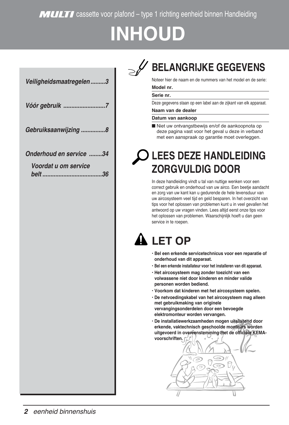 Inhoud, Belangrijke gegevens, Lees deze handleiding zorgvuldig door | Let op | LG MT09AH User Manual | Page 254 / 289