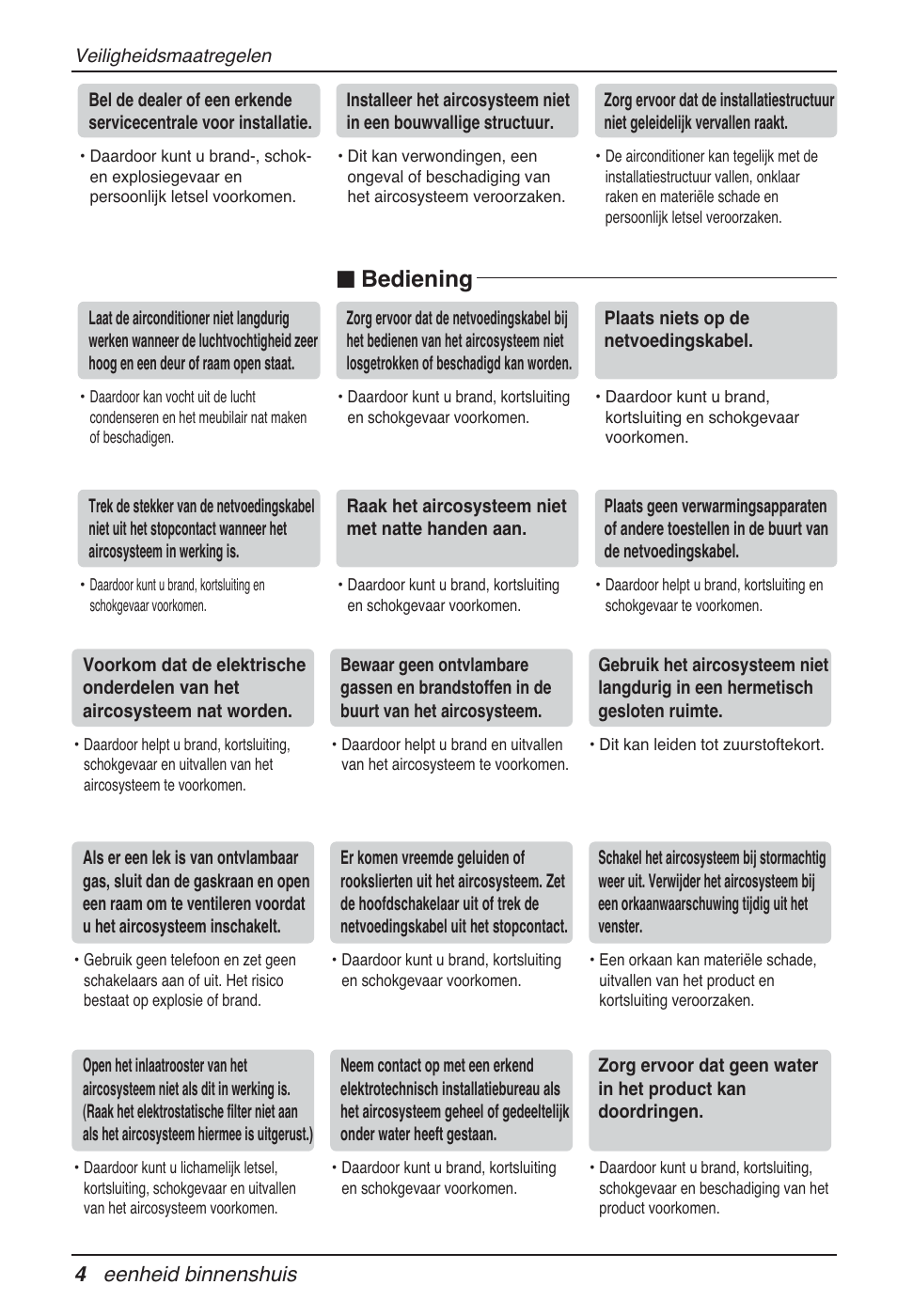 N bediening, 4 eenheid binnenshuis | LG MT09AH User Manual | Page 256 / 289