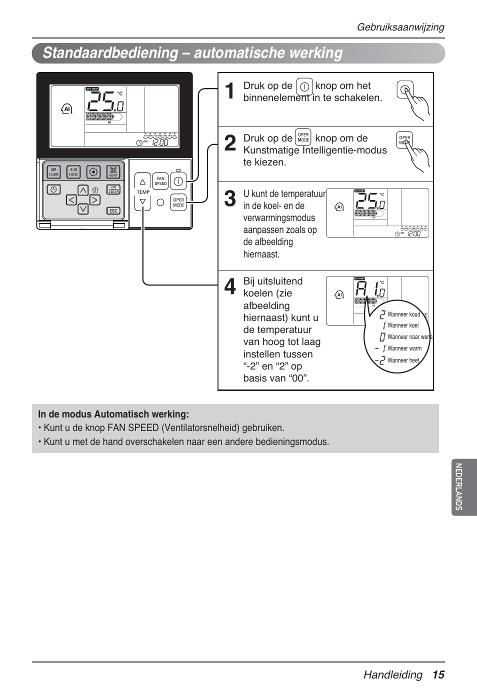 Standaardbediening – automatische werking | LG MT09AH User Manual | Page 267 / 289