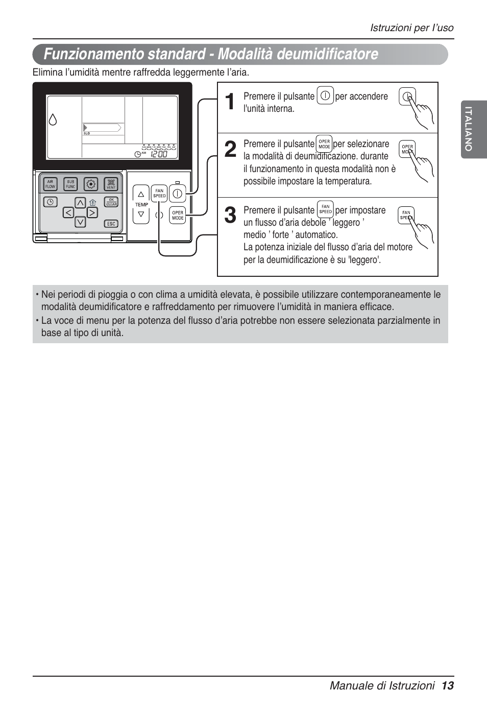 Funzionamento standard - modalità deumidificatore | LG MT09AH User Manual | Page 49 / 289