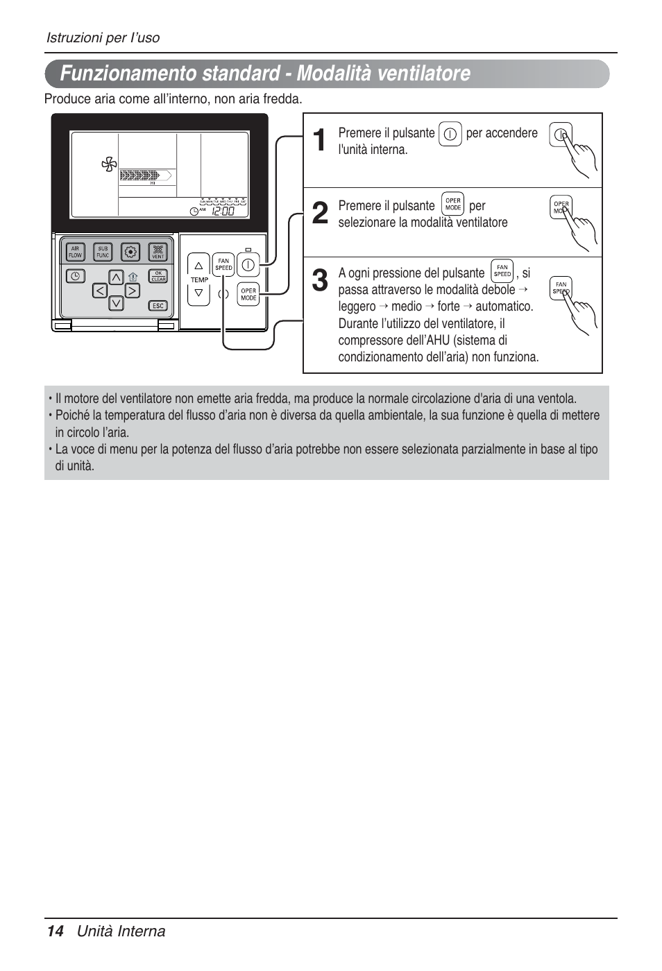 Funzionamento standard - modalità ventilatore | LG MT09AH User Manual | Page 50 / 289