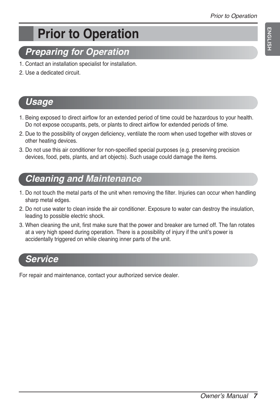 Prior to operation | LG MT09AH User Manual | Page 7 / 289