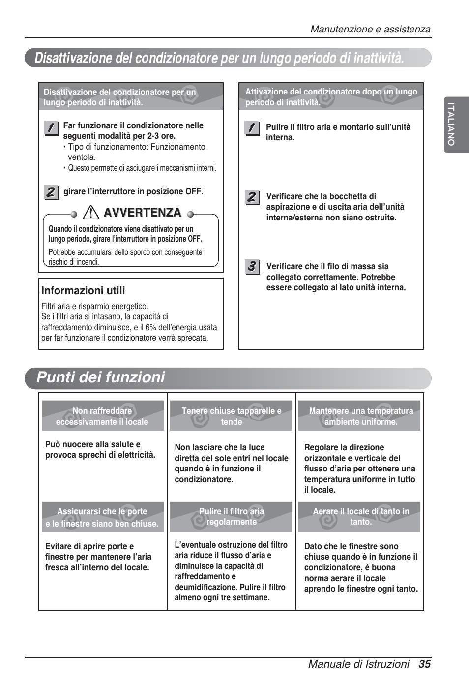 Avvertenza, Manuale di istruzioni 35, Informazioni utili | LG MT09AH User Manual | Page 71 / 289