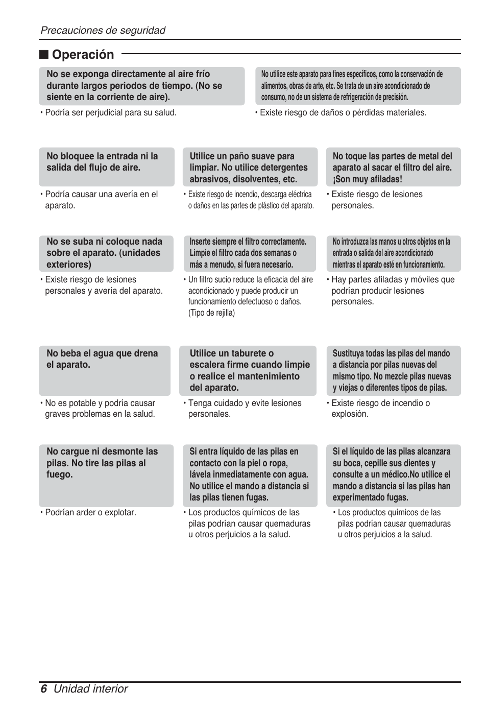 N operación, 6 unidad interior | LG MT09AH User Manual | Page 78 / 289