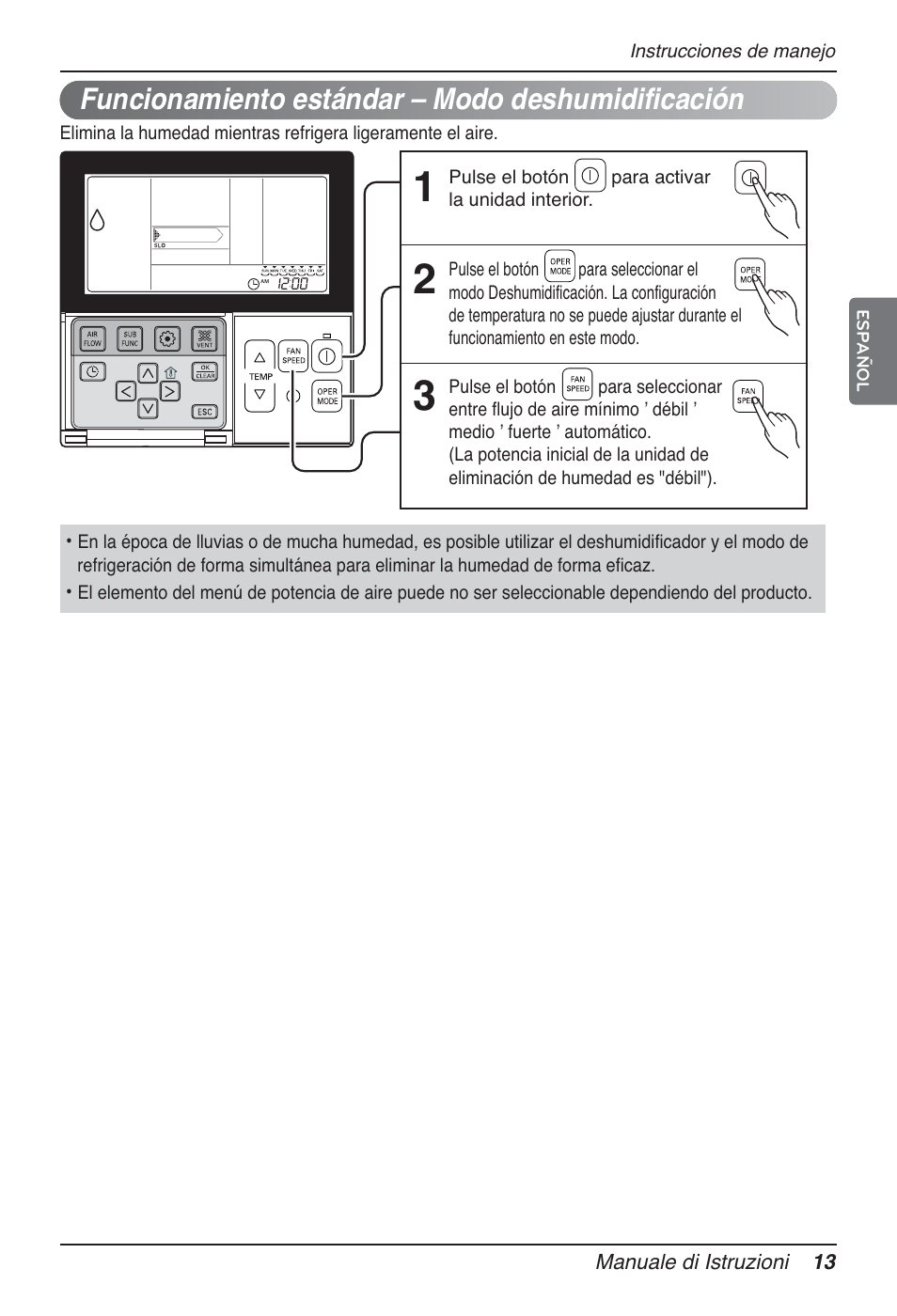 Funcionamiento estándar – modo deshumidificación | LG MT09AH User Manual | Page 85 / 289