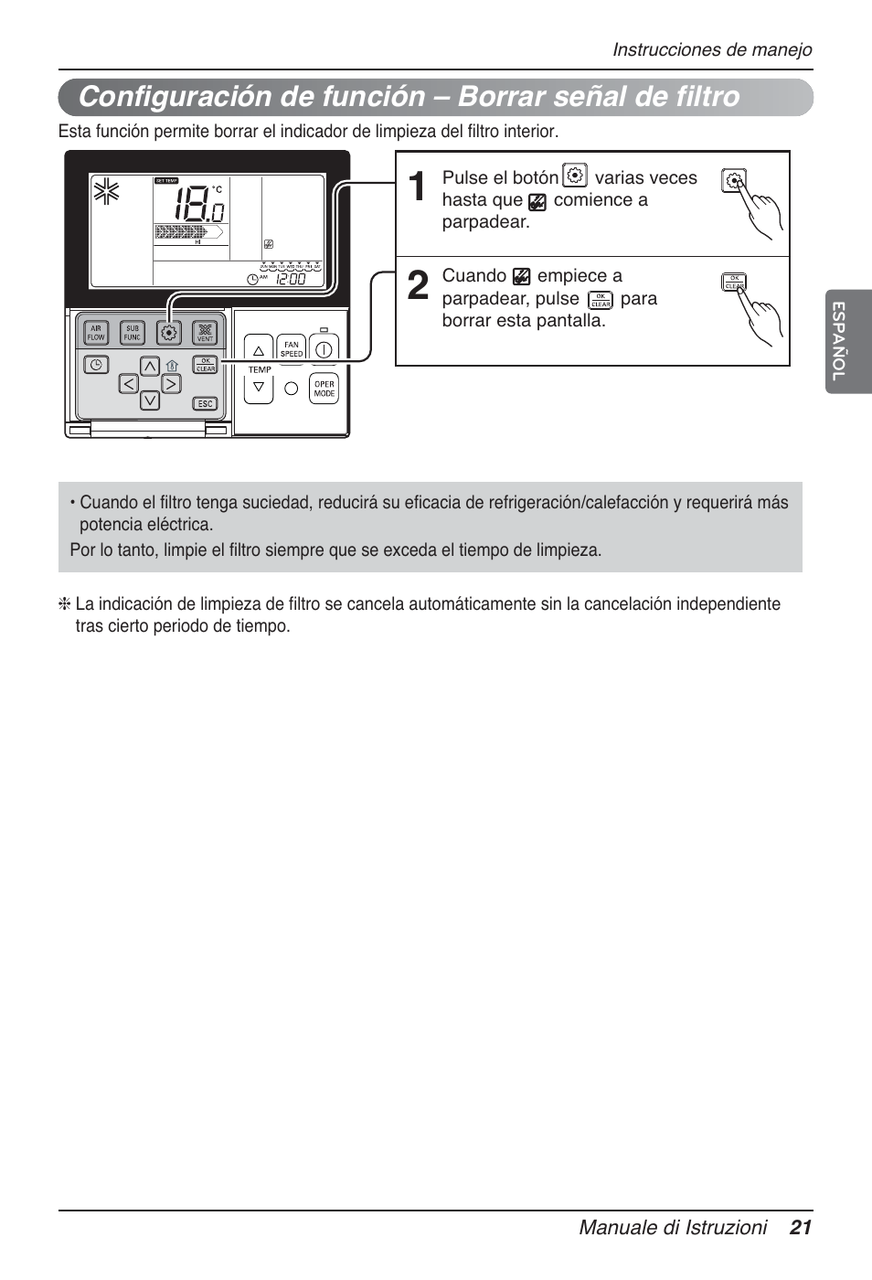 Configuración de función – borrar señal de filtro | LG MT09AH User Manual | Page 93 / 289