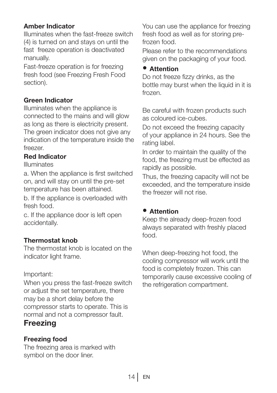 Freezing | Beko FS 127930 User Manual | Page 15 / 82