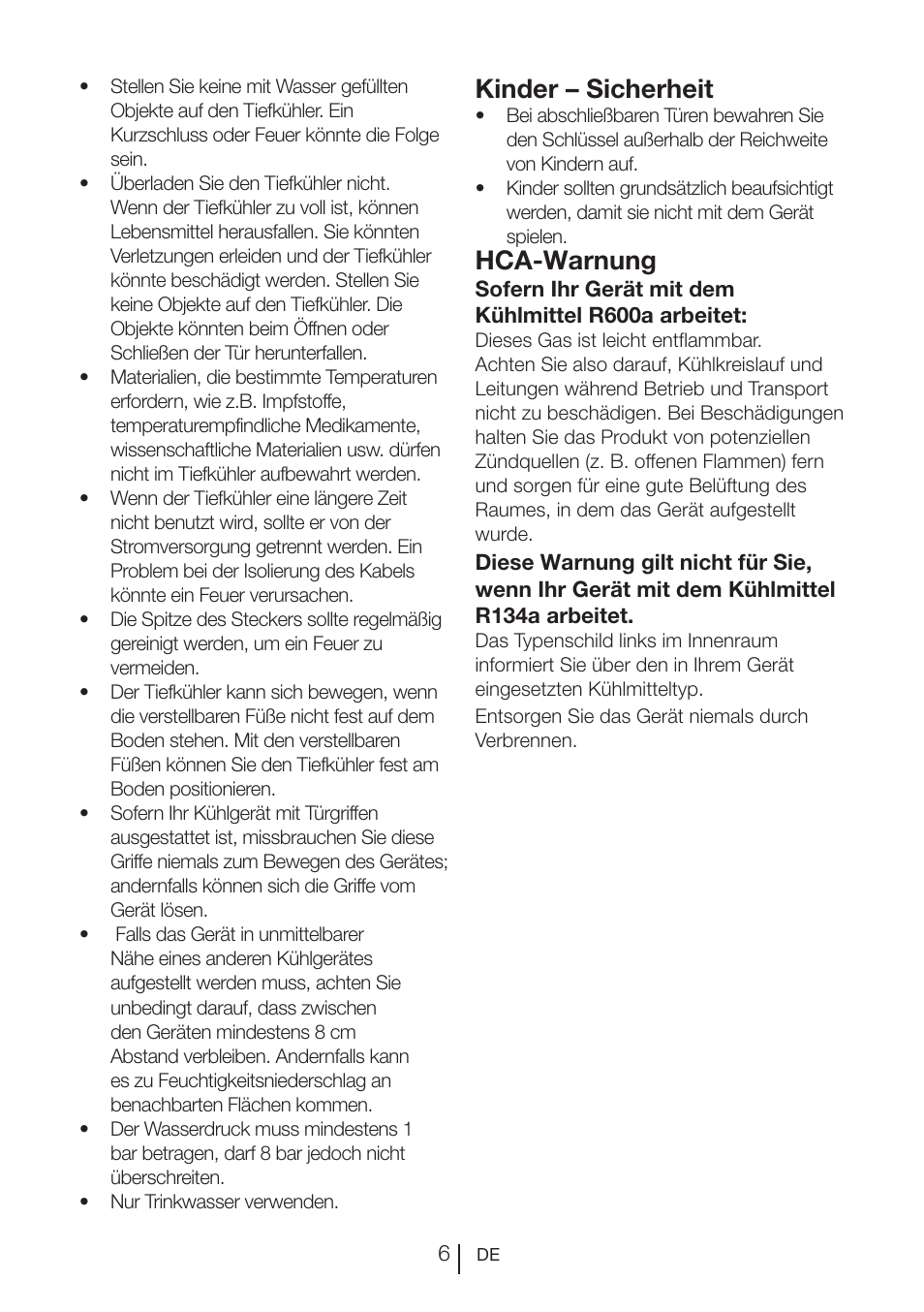 Kinder – sicherheit, Hca-warnung | Beko FS 127930 User Manual | Page 27 / 82