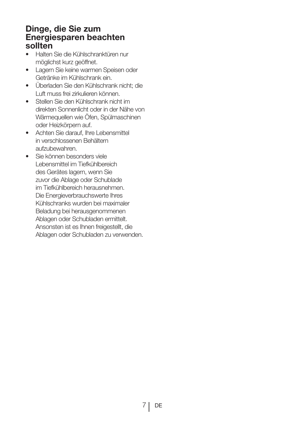 Dinge, die sie zum energiesparen beachten sollten | Beko FS 127930 User Manual | Page 28 / 82