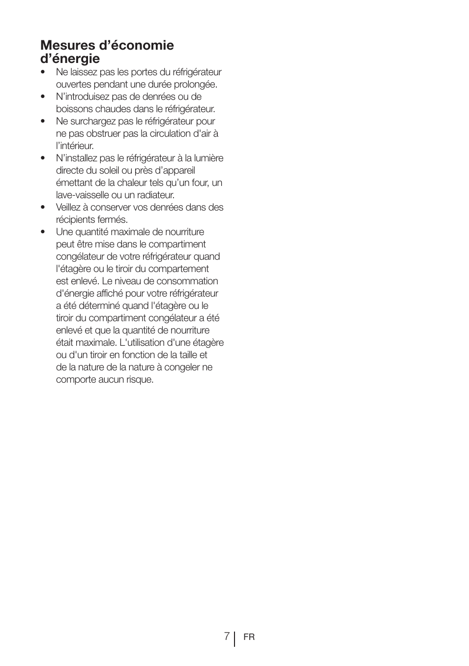 Mesures d’économie d’énergie | Beko FS 127930 User Manual | Page 48 / 82