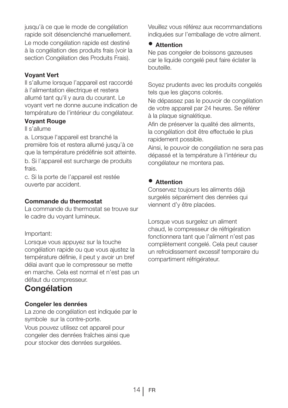 Congélation | Beko FS 127930 User Manual | Page 55 / 82