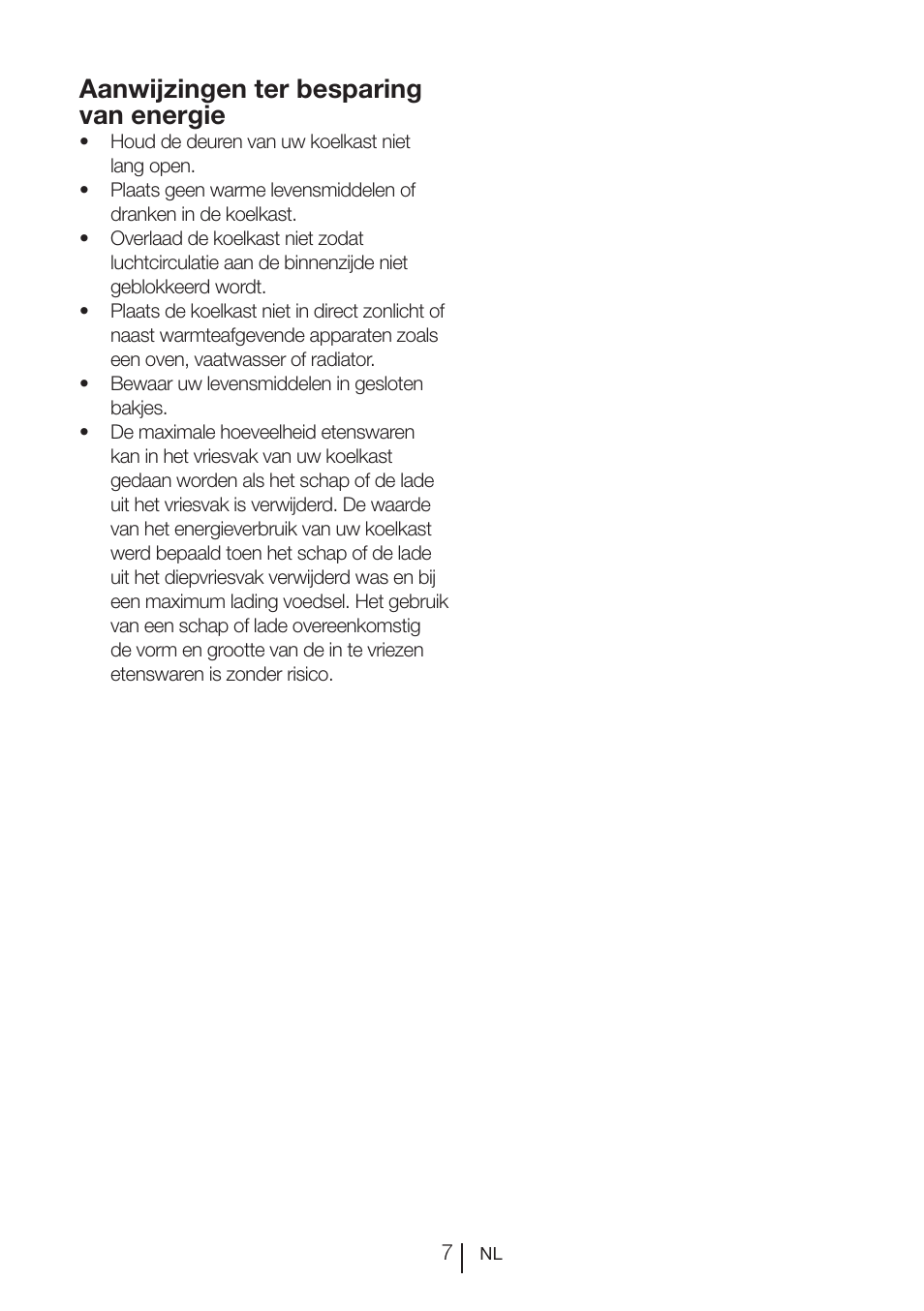Aanwijzingen ter besparing van energie | Beko FS 127930 User Manual | Page 68 / 82