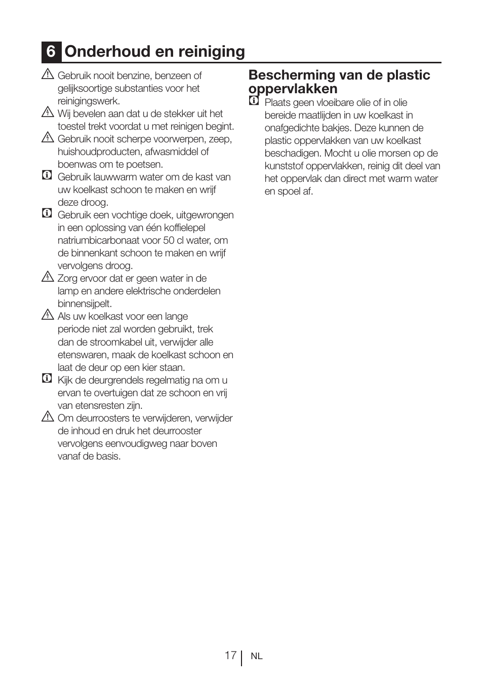 6onderhoud en reiniging, Bescherming van de plastic oppervlakken c | Beko FS 127930 User Manual | Page 78 / 82