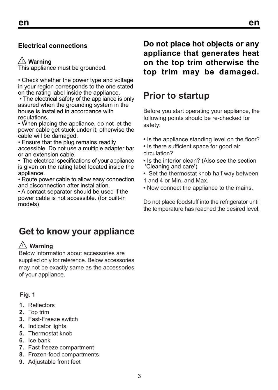 Get to know your appliance, Prior to startup | Beko FSE 1072 User Manual | Page 10 / 64