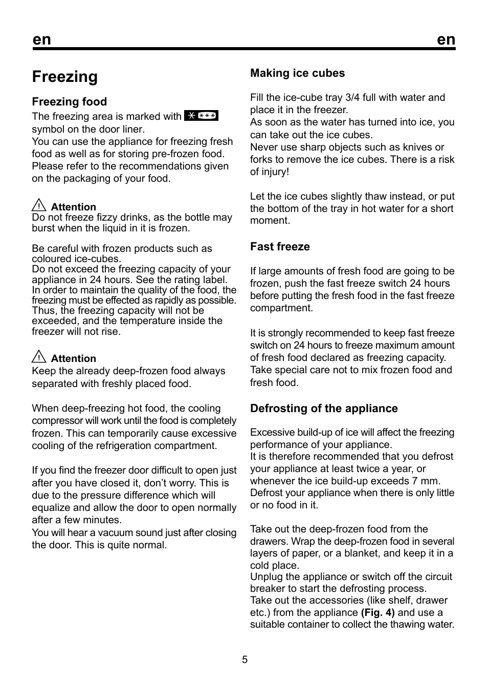 Freezing | Beko FSE 1072 User Manual | Page 12 / 64