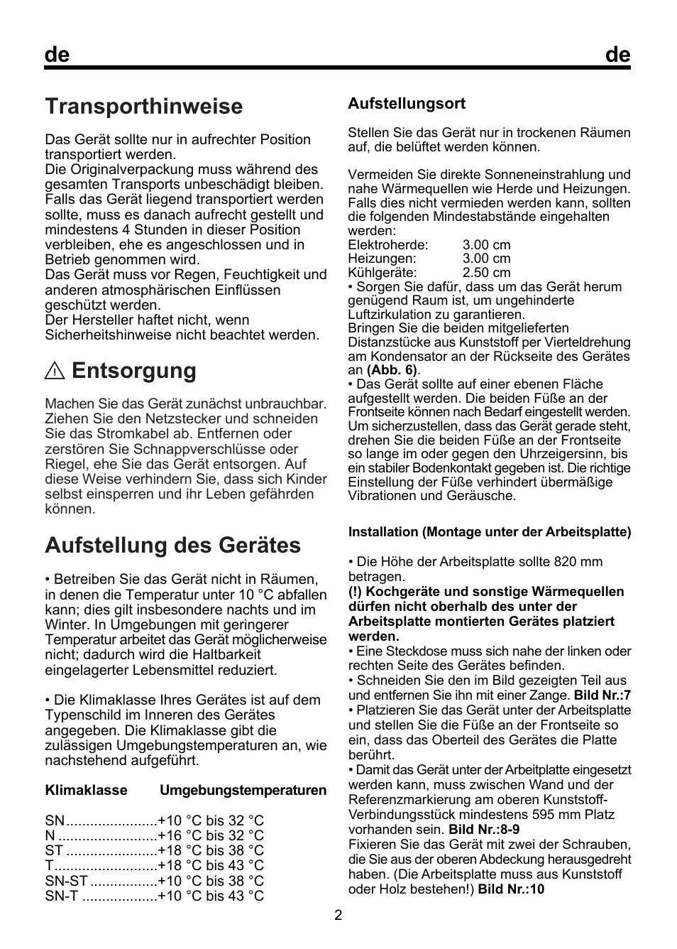 De transporthinweise, Entsorgung, Aufstellung des gerätes | Beko FSE 1072 User Manual | Page 18 / 64