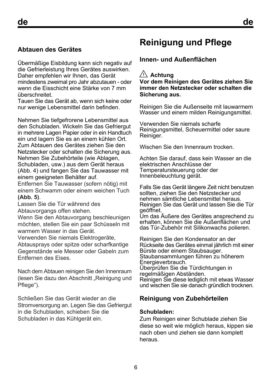 De reinigung und pflege | Beko FSE 1072 User Manual | Page 22 / 64